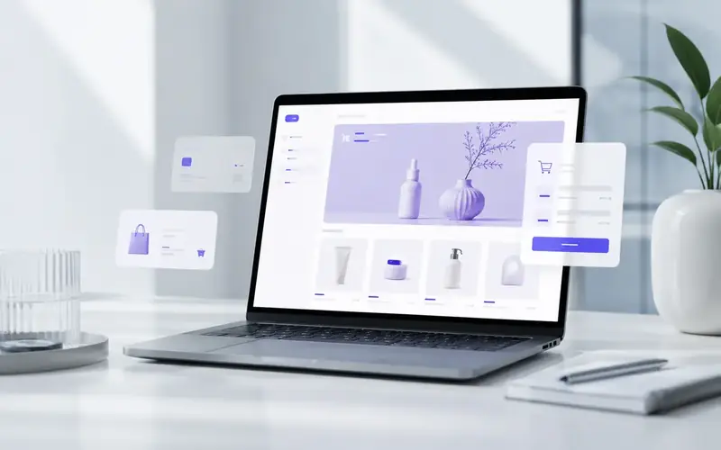 Übersichtlicher Online-Shop mit Produktkarten und Checkout